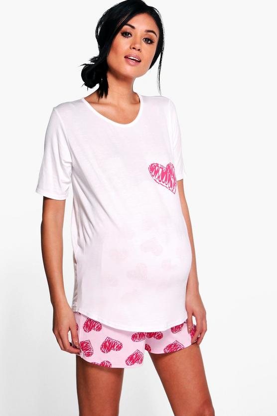 Maternity Heather Heart Printed PJ Set